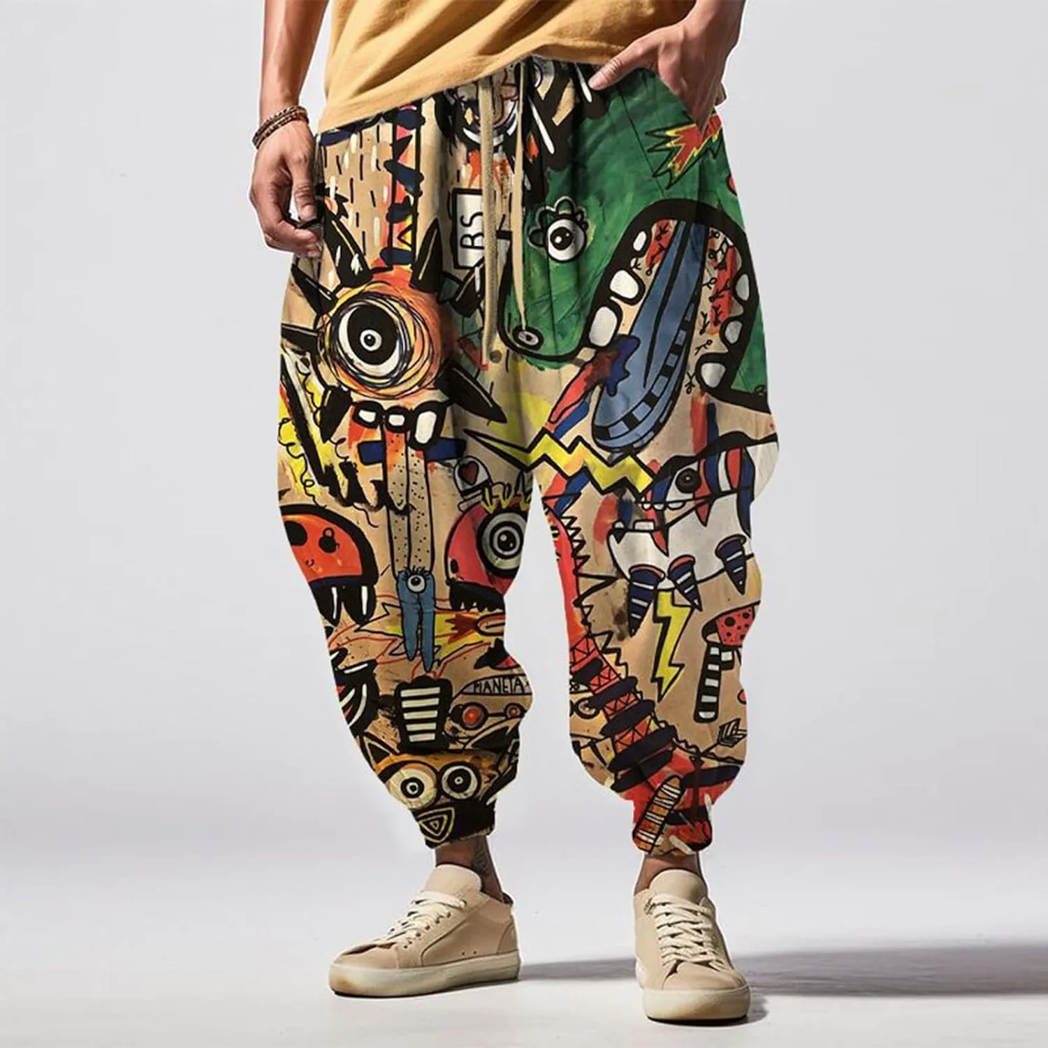 Long Sports Pants Print Fashion Street Feel Casual Sweatpants Mens Japanese Art Graphic Printed Casual Pants Hammer