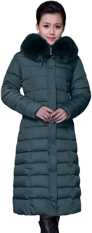 Long Women Winter Jacket Office Ladies Solid Parka Hooded Thick With Fur Collar Slim Cotton Padded Coat Jacke-