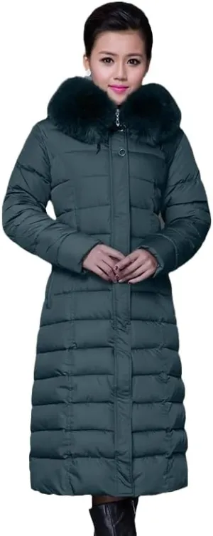 Long Women Winter Jacket Office Ladies Solid Parka Hooded Thick With Fur Collar Slim Cotton Padded Coat Jacke-