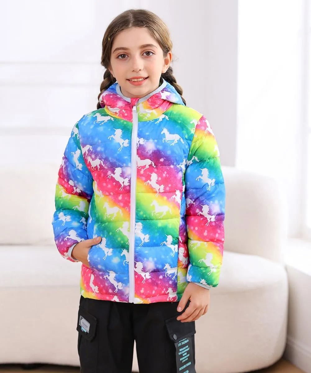Lovekider Hooded Puffer Jacket for Girls 4-12T Packable Down-Alternative Warm Coat Shiny Outerwear for Kids Winter