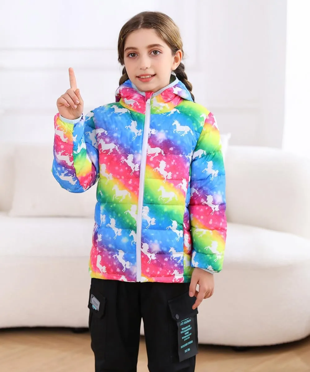 Lovekider Hooded Puffer Jacket for Girls 4-12T Packable Down-Alternative Warm Coat Shiny Outerwear for Kids Winter