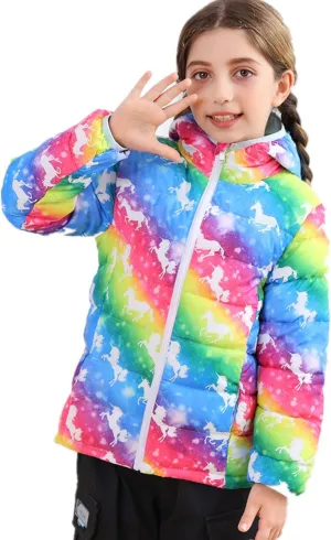 Lovekider Hooded Puffer Jacket for Girls 4-12T Packable Down-Alternative Warm Coat Shiny Outerwear for Kids Winter