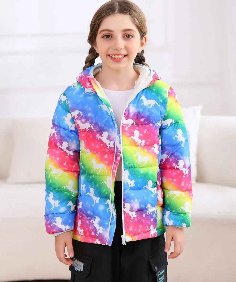 Lovekider Hooded Puffer Jacket for Girls 4-12T Packable Down-Alternative Warm Coat Shiny Outerwear for Kids Winter