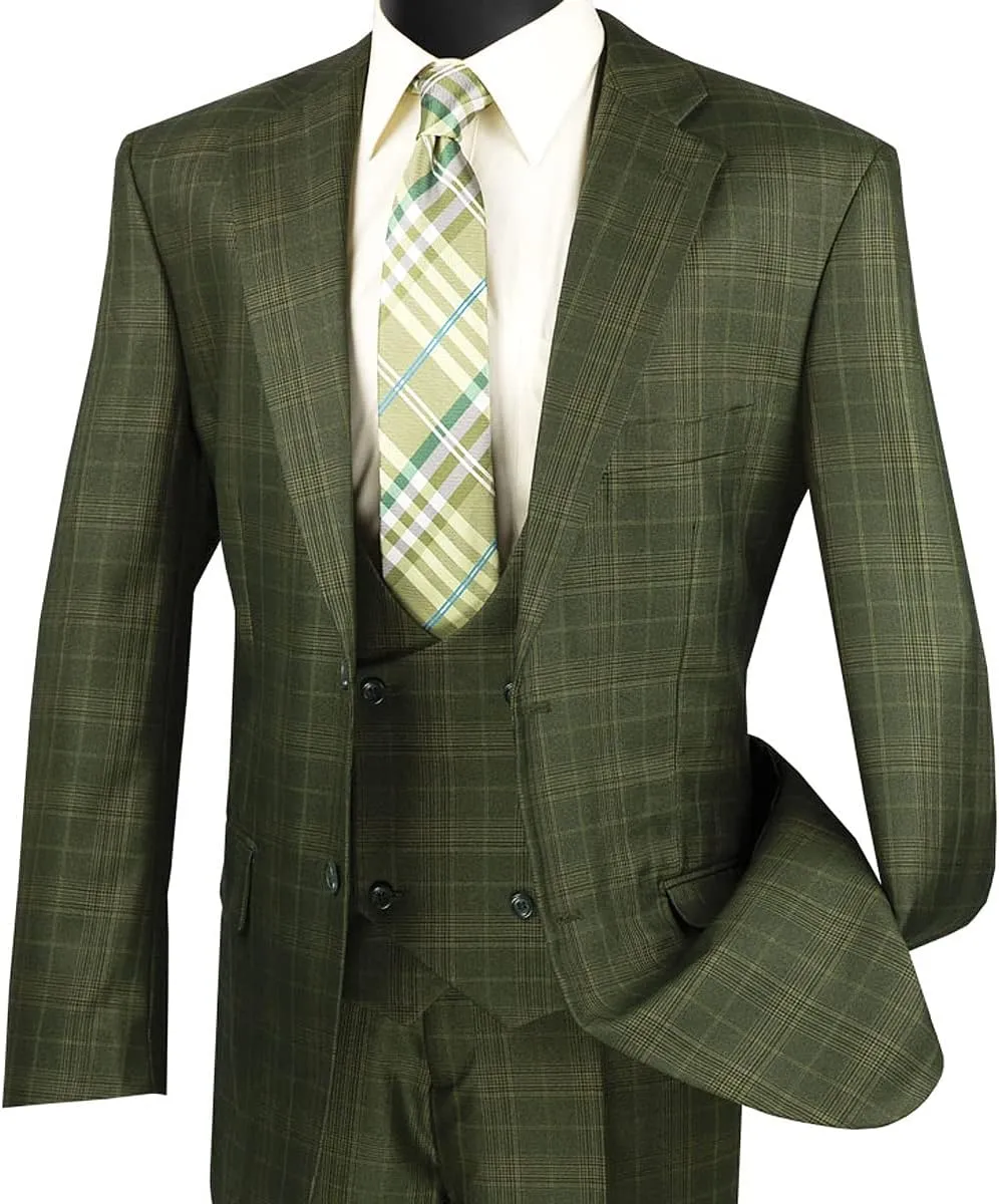 Luxurious Men's 3-Piece Glen Plaid Pattern Suit, Blazer, Vest and Pants w/1 Pair of Socks
