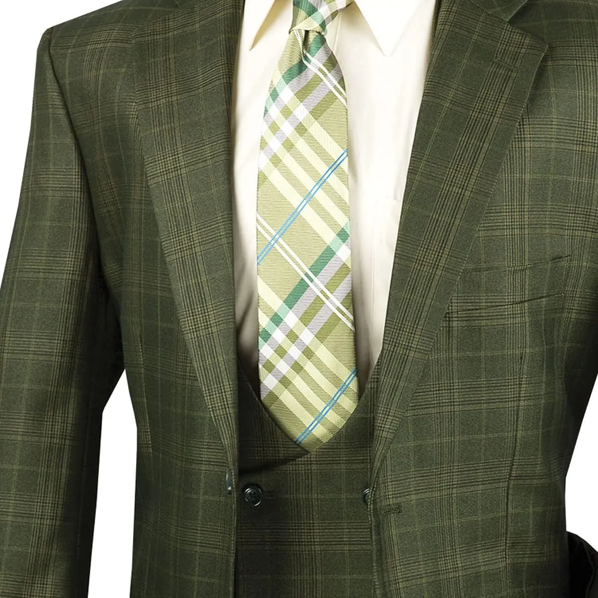 Luxurious Men's 3-Piece Glen Plaid Pattern Suit, Blazer, Vest and Pants w/1 Pair of Socks