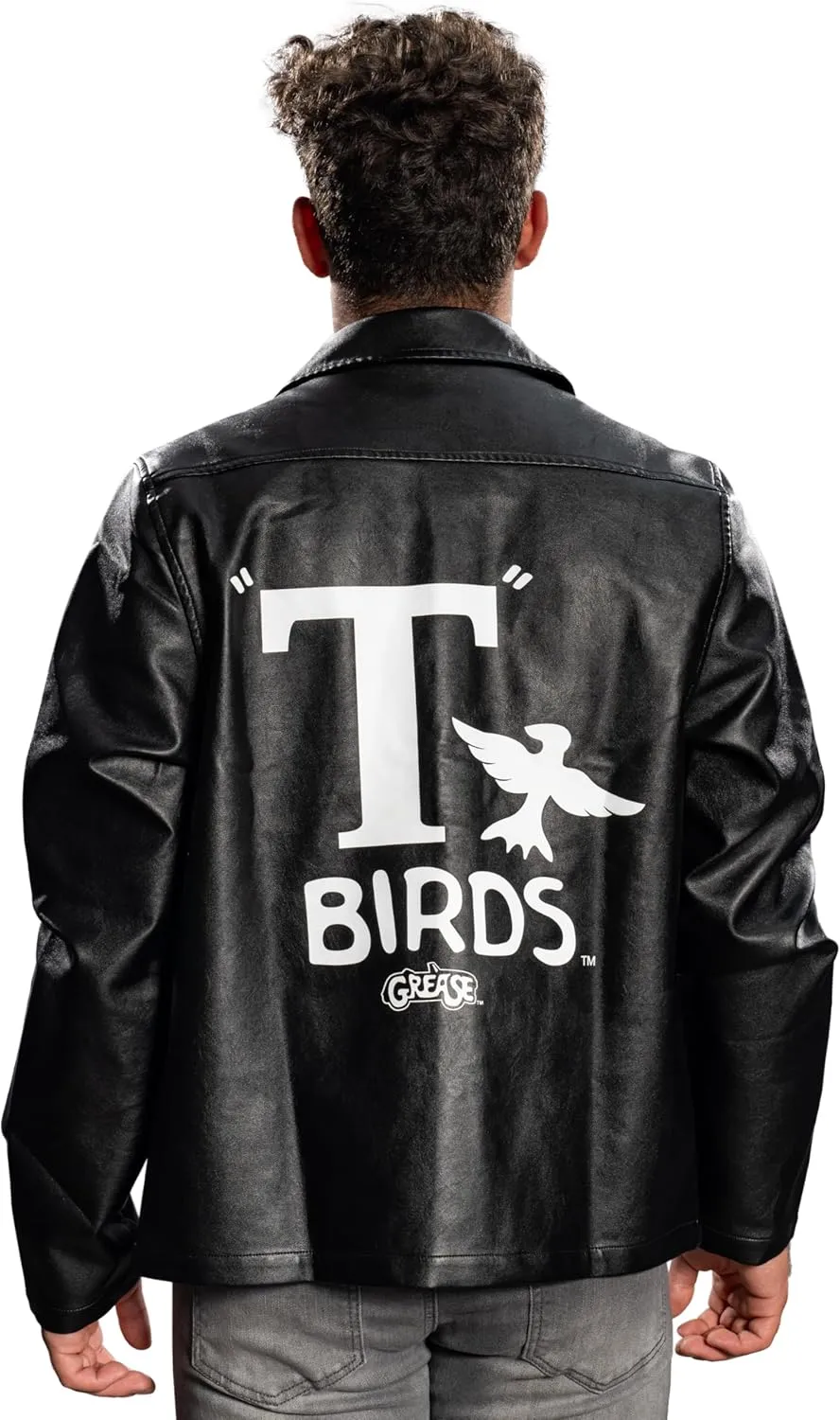 Mad Engine Grease Movie Black T-Birds Men's Black Leather Jacket 50s Halloween Costume Cosplay