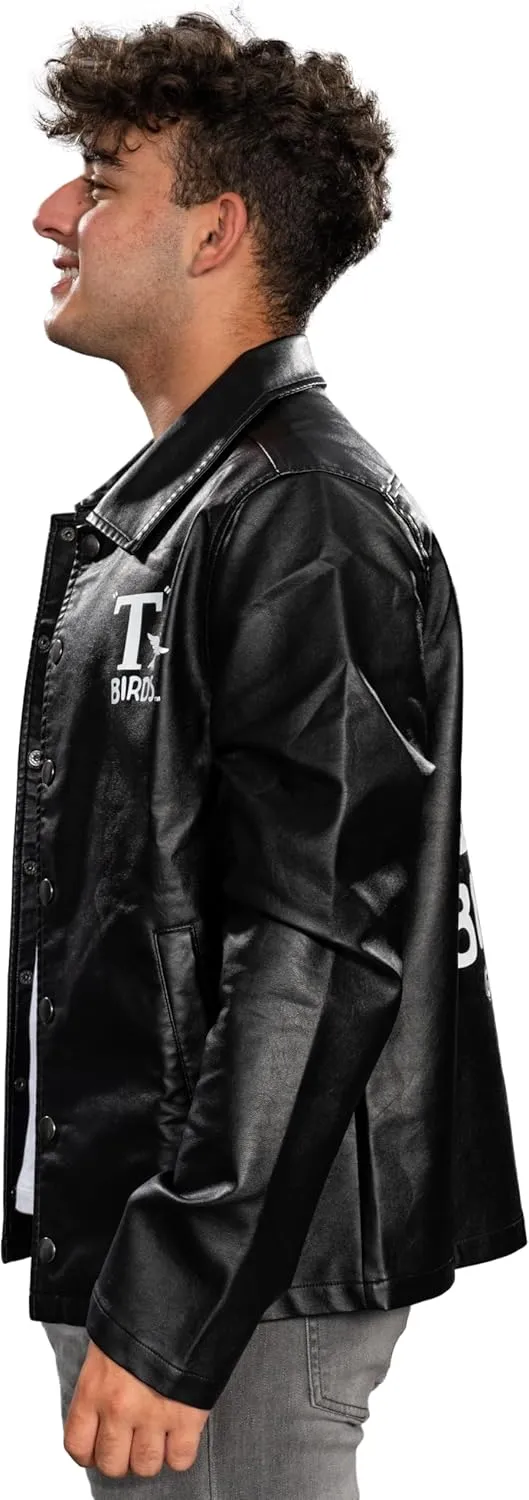 Mad Engine Grease Movie Black T-Birds Men's Black Leather Jacket 50s Halloween Costume Cosplay