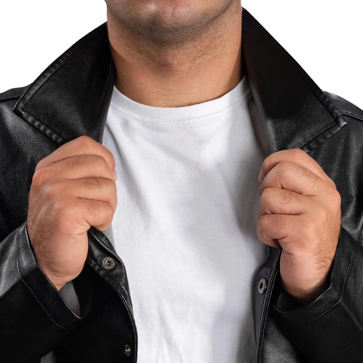 Mad Engine Grease Movie Black T-Birds Men's Black Leather Jacket 50s Halloween Costume Cosplay