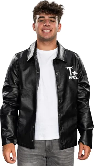 Mad Engine Grease Movie Black T-Birds Men's Black Leather Jacket 50s Halloween Costume Cosplay