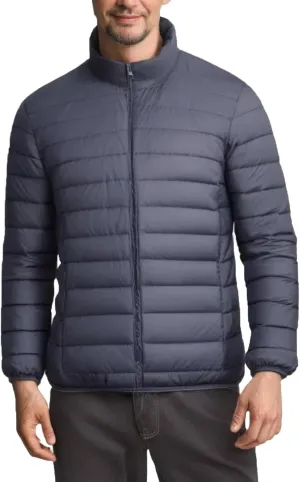 MADHERO Mens Puffer Jacket Packable Lightweight Water-Resistant Stand Collar Down Alternative Puffy Outerwear Coat Grey Size XL
