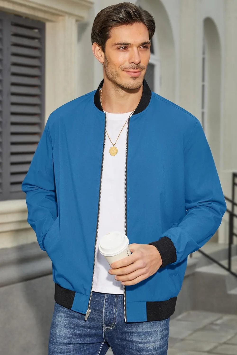 MAGCOMSEN Men's Bomber Jacket Lightweight Casual Zip Up Windbreaker Spring Fall Golf Coat with Pockets