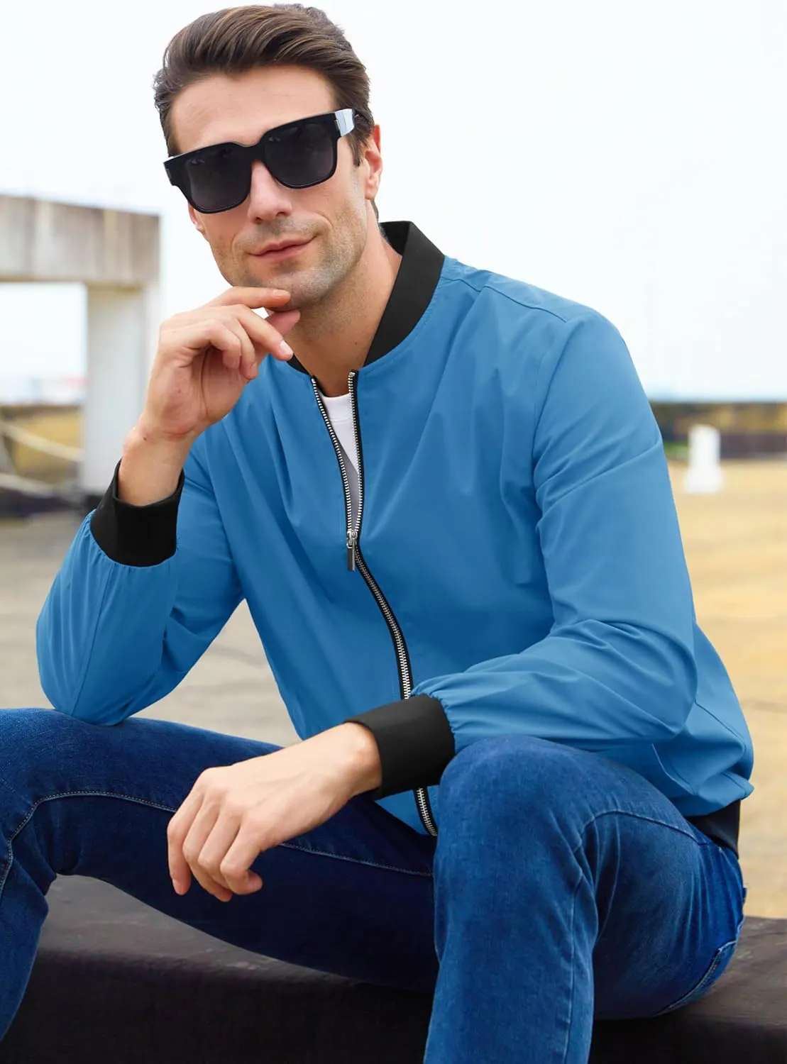 MAGCOMSEN Men's Bomber Jacket Lightweight Casual Zip Up Windbreaker Spring Fall Golf Coat with Pockets