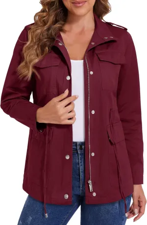 MAGCOMSEN Women's Utility Jackets Lightweight Anorak Drawstring Waist Zip Up Field Military Casual Coat with 4 Pockets
