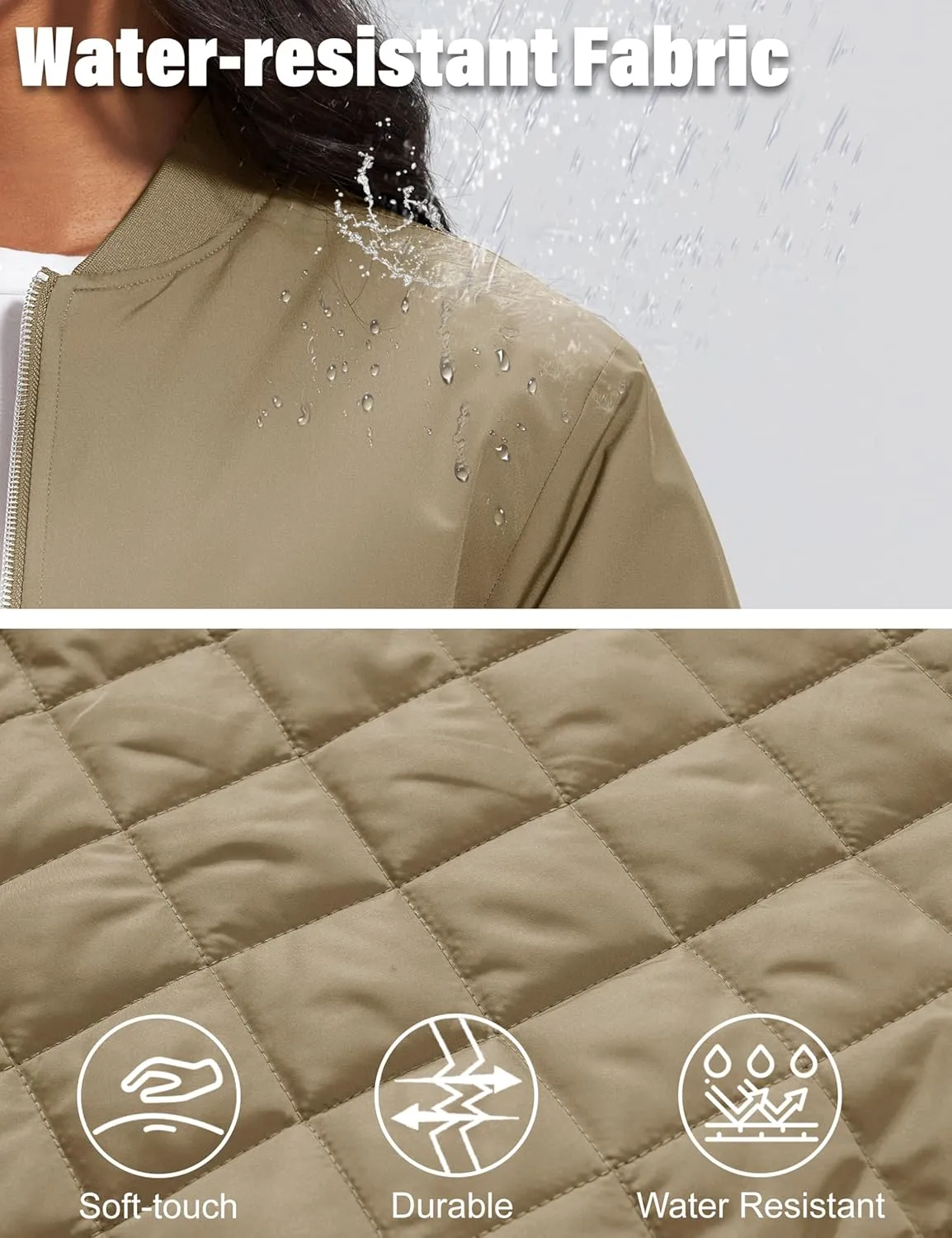 MAGCOMSEN Women's Winter Bomber Jacket Casual Basic Zip Up Padded Coats Water Resistant Long Sleeve Outwear with Pockets