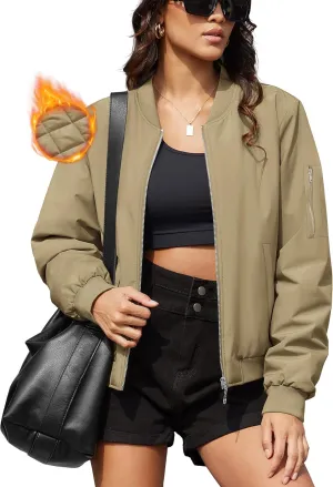 MAGCOMSEN Women's Winter Bomber Jacket Casual Basic Zip Up Padded Coats Water Resistant Long Sleeve Outwear with Pockets