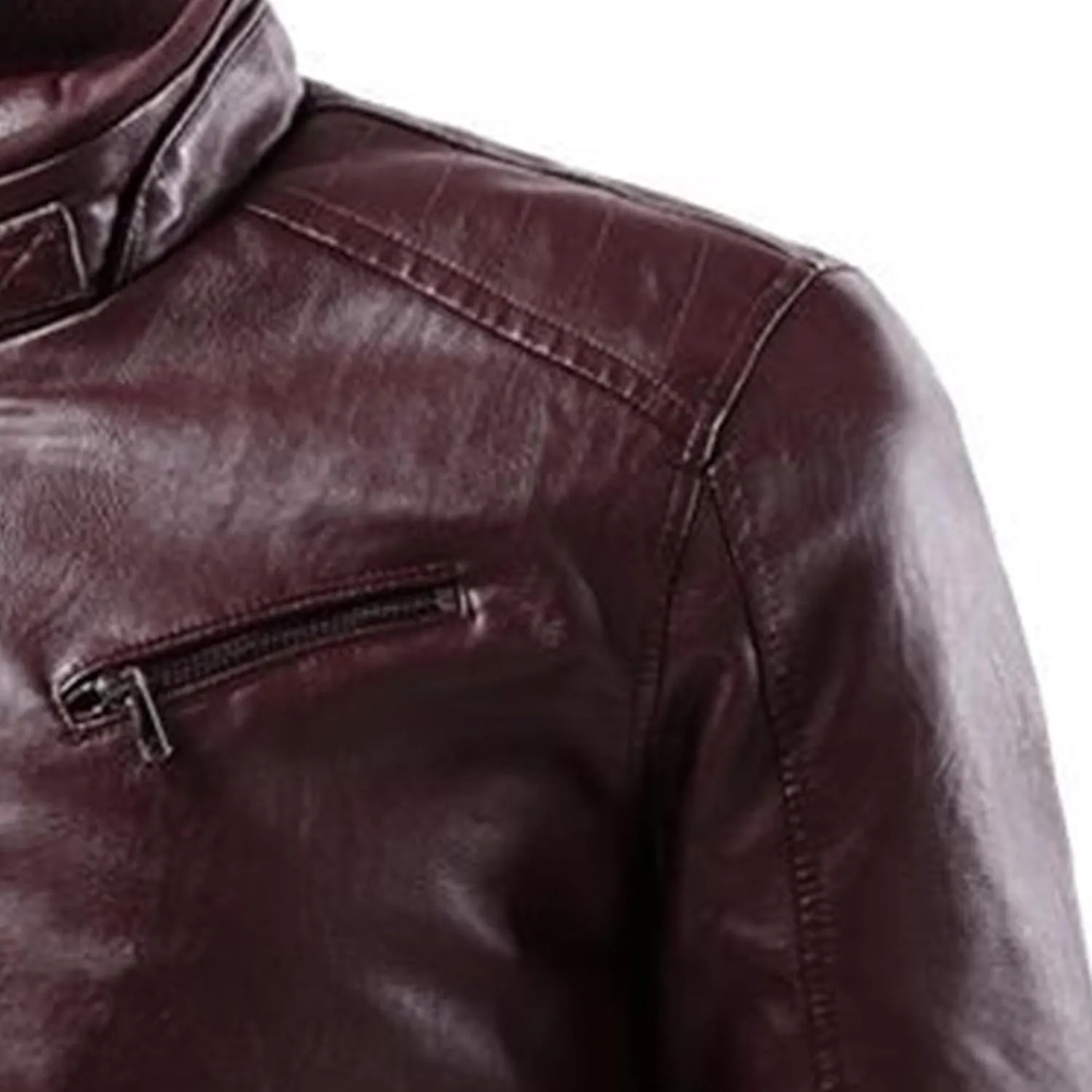 Male Stripe Leather Coat Stand Collar Pu Jackets Faux Leathers Jacket Racer Biker Style Double Zipper