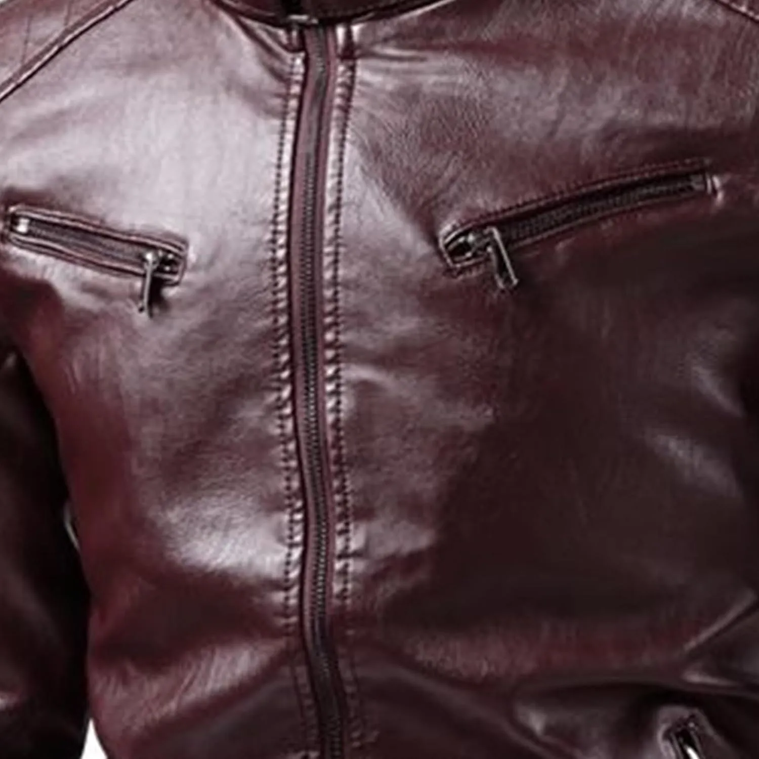 Male Stripe Leather Coat Stand Collar Pu Jackets Faux Leathers Jacket Racer Biker Style Double Zipper