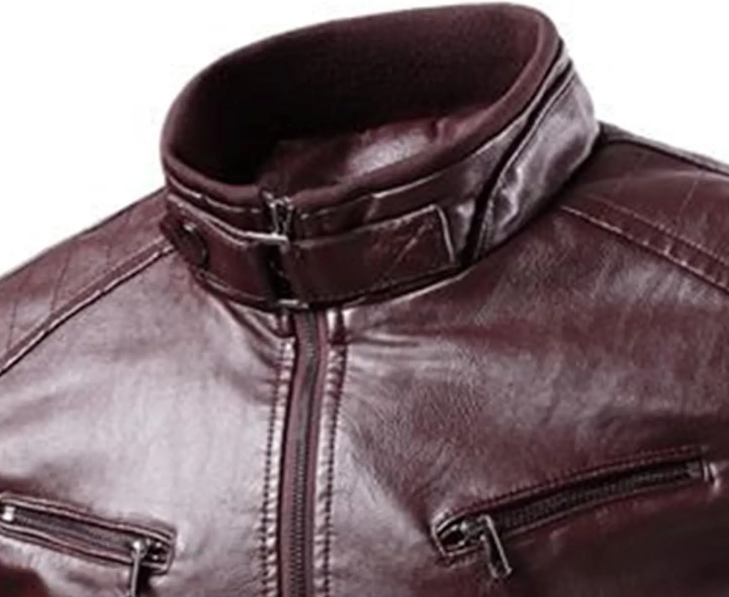 Male Stripe Leather Coat Stand Collar Pu Jackets Faux Leathers Jacket Racer Biker Style Double Zipper