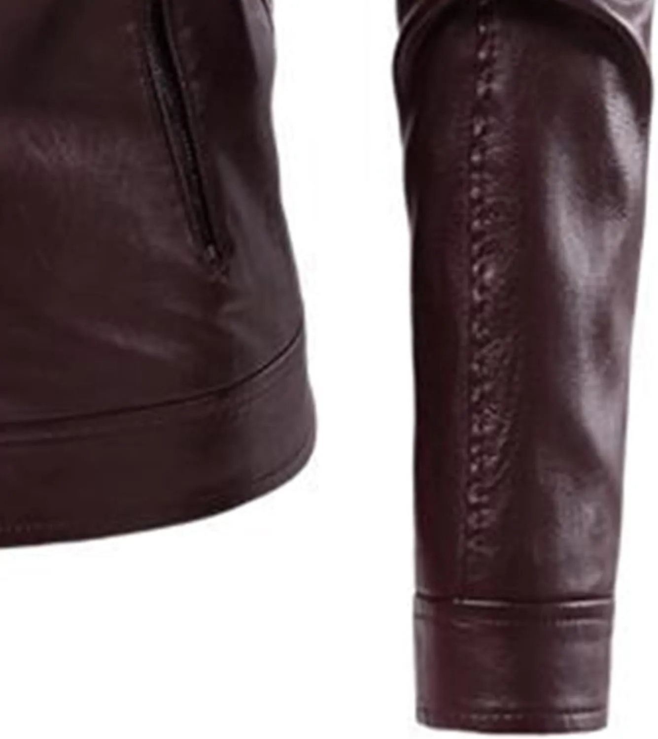 Male Stripe Leather Coat Stand Collar Pu Jackets Faux Leathers Jacket Racer Biker Style Double Zipper