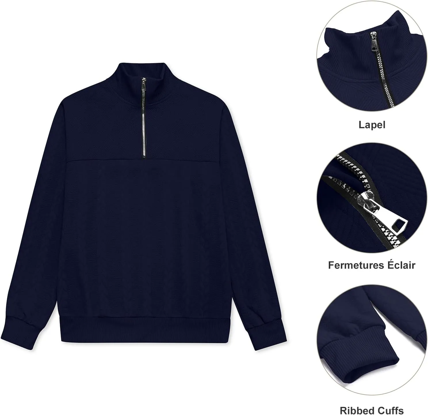 MANLUODANNI Men's Quarter Zip Sweater Lightweight Knitted Mock Neck Quilted Pullover Sweaters Long Sleeve Casual Jumper