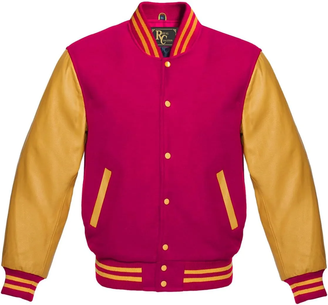Man's Varsity Letterman Wool & Gold Tewelve Colour Genuine Leather Sleeves Bomber Style Baseball Jacket