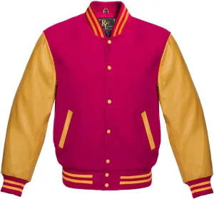 Man's Varsity Letterman Wool & Gold Tewelve Colour Genuine Leather Sleeves Bomber Style Baseball Jacket