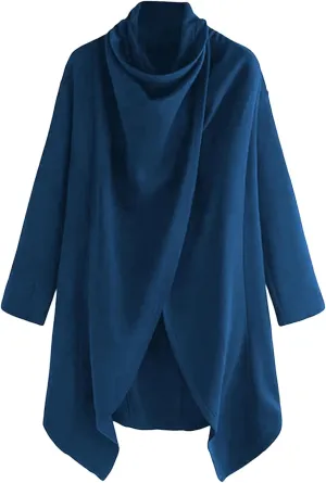 Men Lightweight Casual Cape Cloak Long Length Irregular Hem Pullover Overcoat Hip Hop Slim Poncho Sweatshirt Coat
