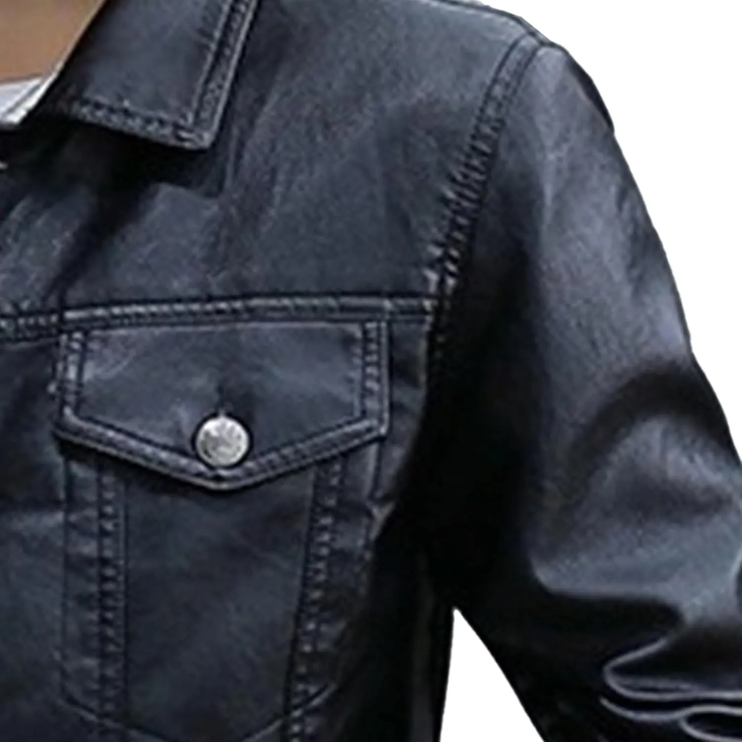 Men Shirt Style Leather Jacket Male Vintage Faux Lambskin Pu Jackets Flip Collar Trucker Leather Coat Single-Breasted