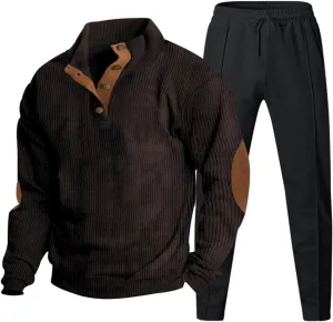Mens 2 Piece Corduroy Outfits Casual Long Sleeve Shirt Pant Sets 2024 Fall Winter Stylish Tracksuits Trendy Sweatsuit