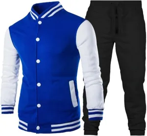 Mens 2 Pieces Tracksuits Full Zip Running Jogging Sweatsuit Athletic Sports Set Stripe Print Jacket & Sweatpants
