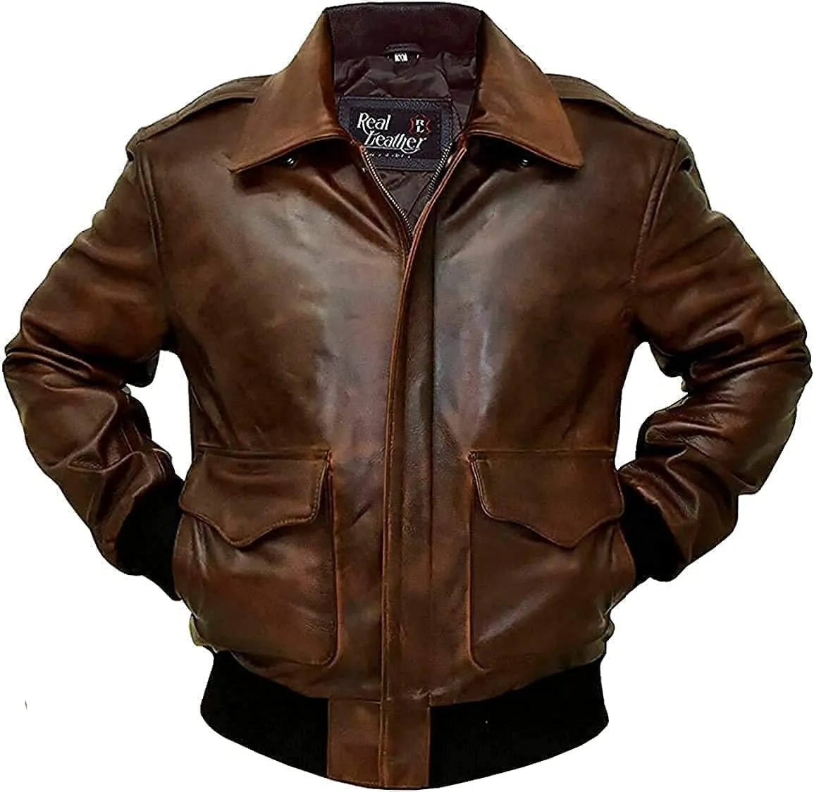 Mens Air Force A2 Bomber Jacket WWII Aviator Flight USAAF Brown Leather Pilot Jacket