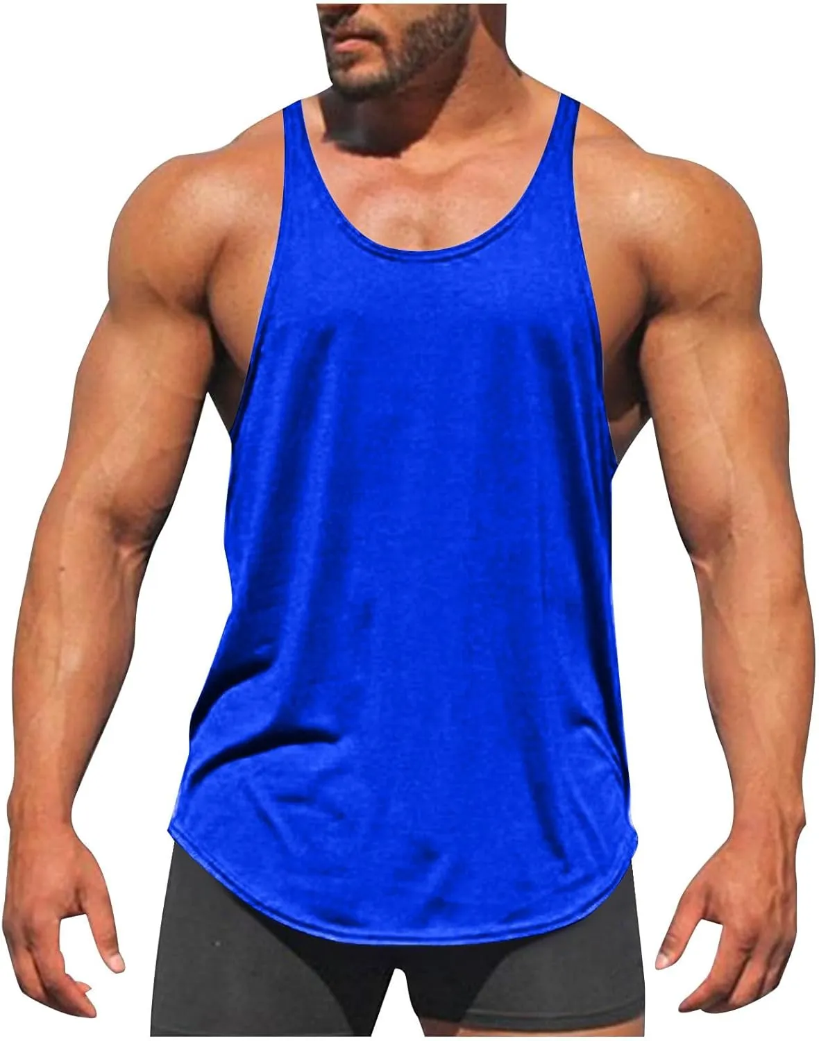 Mens Basic Stringer Tank Tops Y-Back Bodybuilding Muscle Sleeveless T-Shirts Cotton Gym Workout Fitness Tank Shirt
