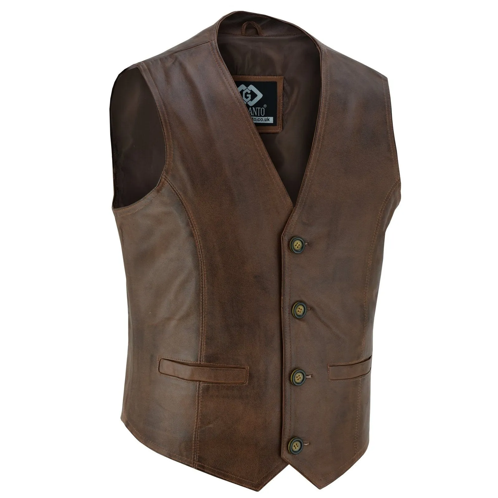 Mens Buttoned Classic Brown Soft Leather Waistcoat Vest