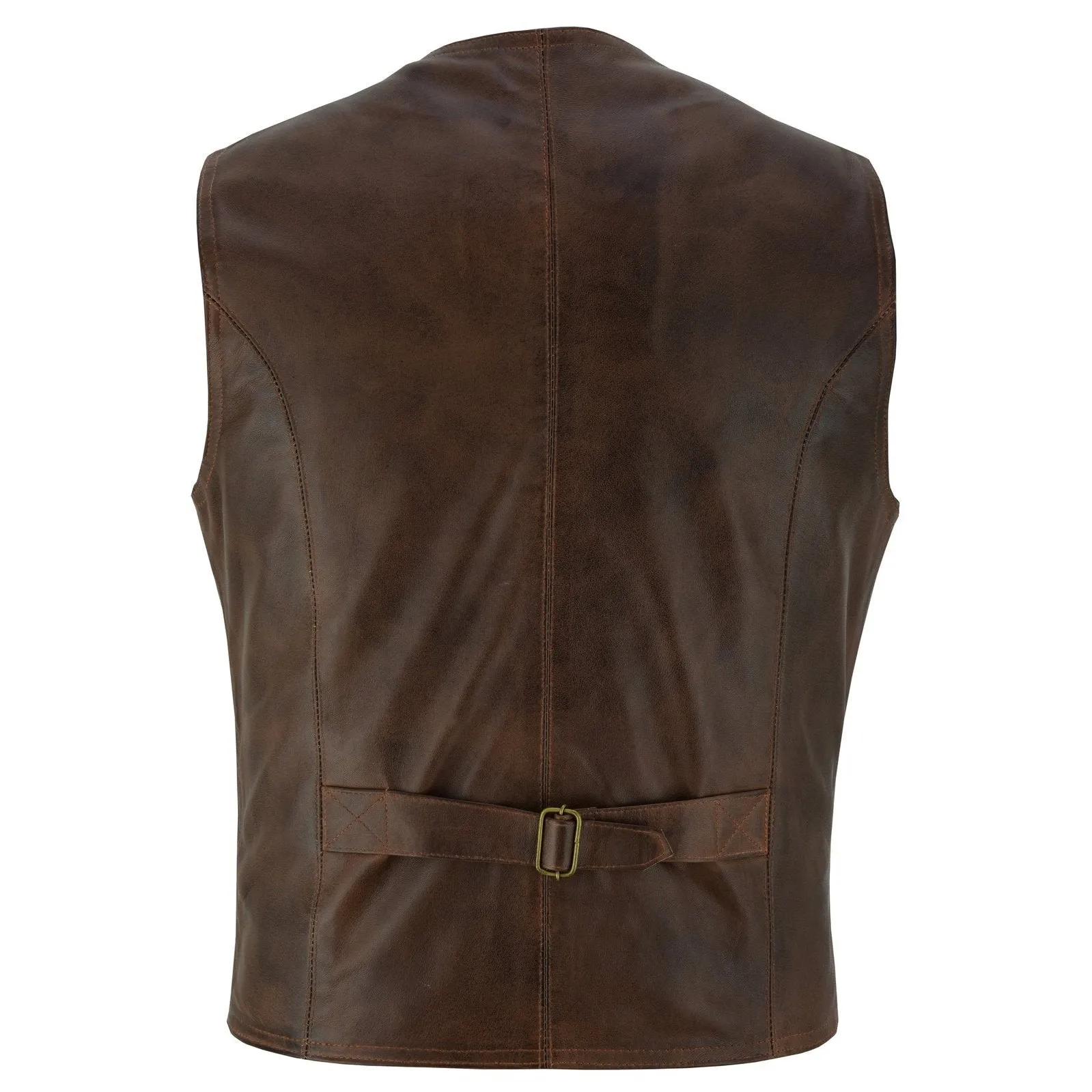 Mens Buttoned Classic Brown Soft Leather Waistcoat Vest
