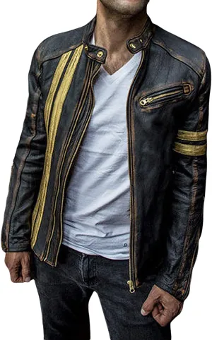 Mens Cafe Racer Motorcycle Leather Jacket Genuine Sheepskin Vintage Moto Biker Collection