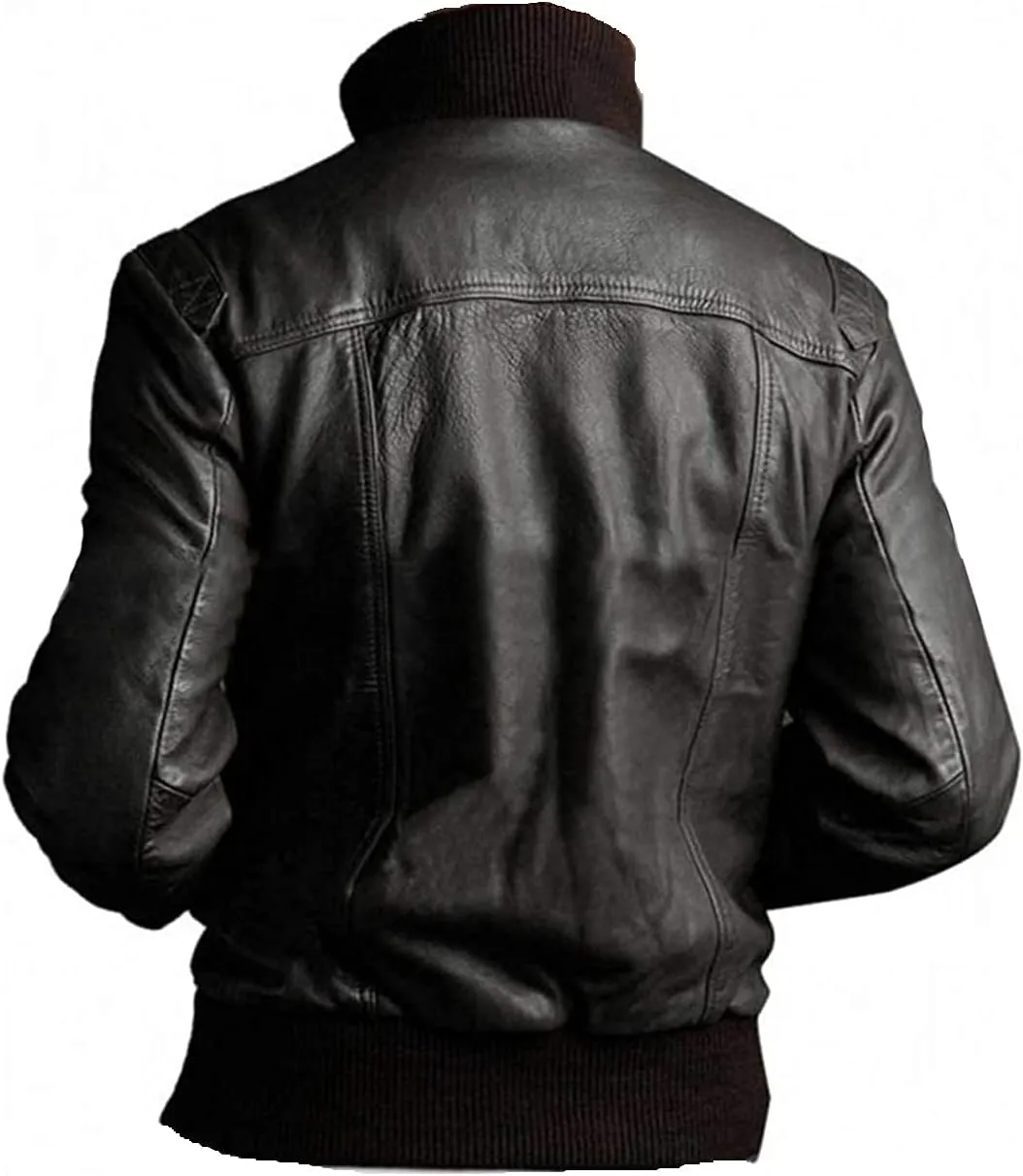 Mens Cafe Racer Motorcycle Leather Jacket Genuine Sheepskin Vintage Moto Biker Collection