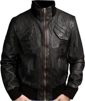 Mens Cafe Racer Motorcycle Leather Jacket Genuine Sheepskin Vintage Moto Biker Collection