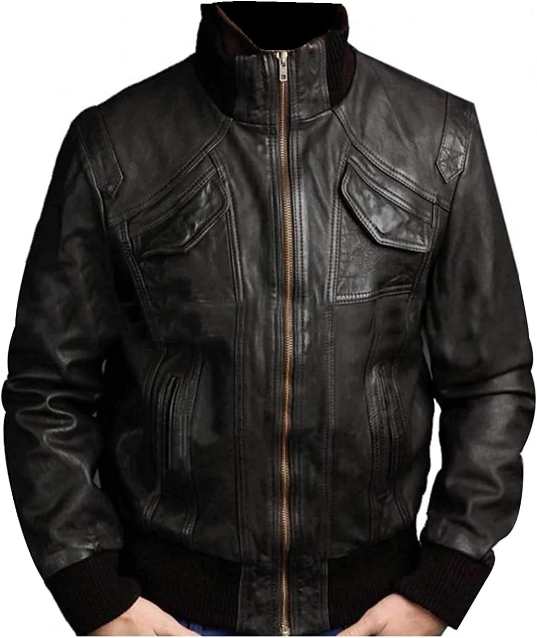 Mens Cafe Racer Motorcycle Leather Jacket Genuine Sheepskin Vintage Moto Biker Collection