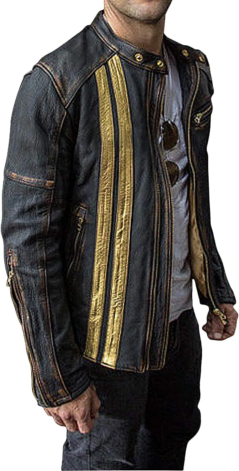 Mens Cafe Racer Motorcycle Leather Jacket Genuine Sheepskin Vintage Moto Biker Collection
