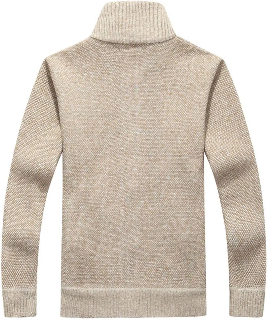 Men's Cardigan Sweaters Full Zip Up Stand Collar Slim Fit Casual Knitted Sweater with 2 Front Pockets