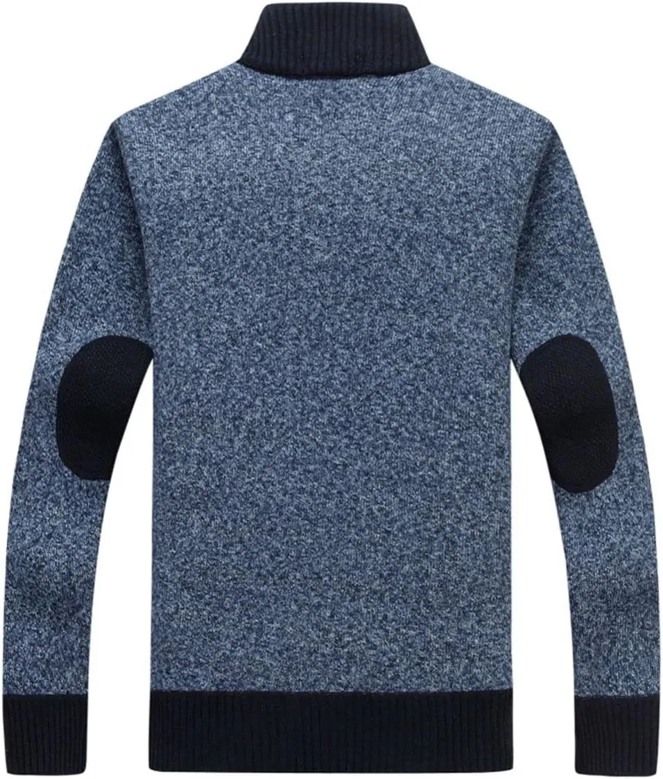Men's Cardigan Sweaters Full Zip Up Stand Collar Slim Fit Casual Knitted Sweater with 2 Front Pockets