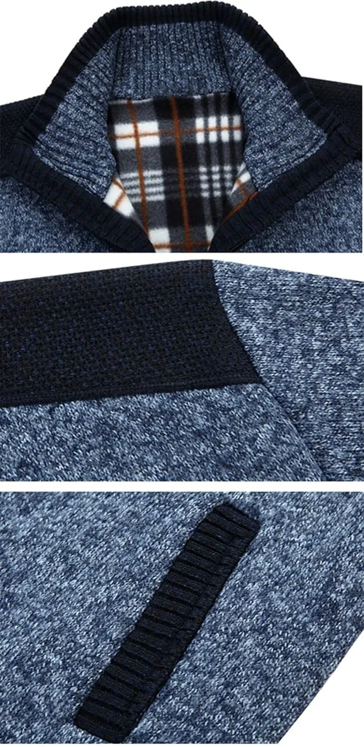 Men's Cardigan Sweaters Full Zip Up Stand Collar Slim Fit Casual Knitted Sweater with 2 Front Pockets