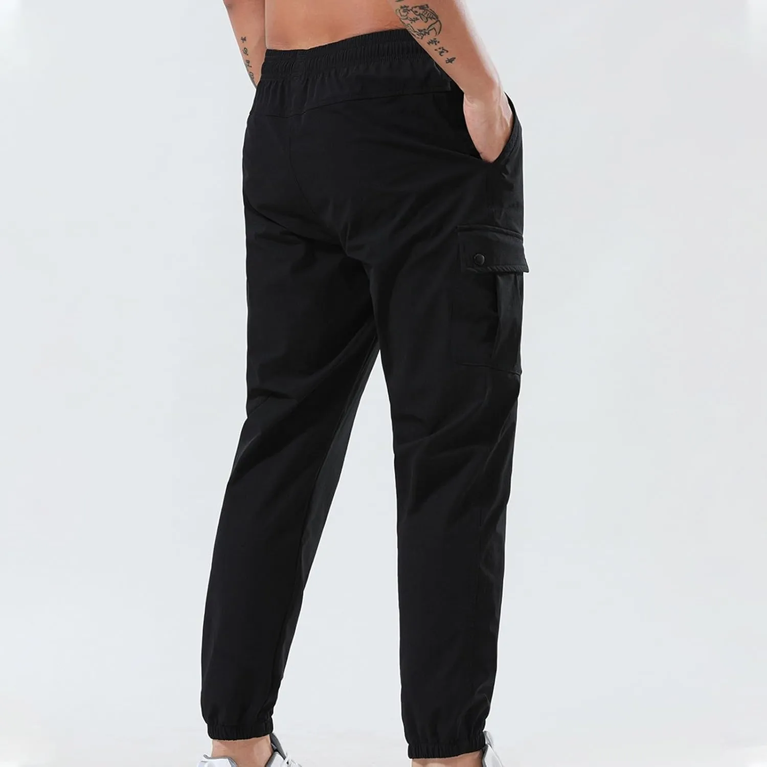 Mens Casual Joggers Pants Elastic Drawstring Tapered Cargo Hiking Pants Outdoor Track Sweatpants with Multi Pockets