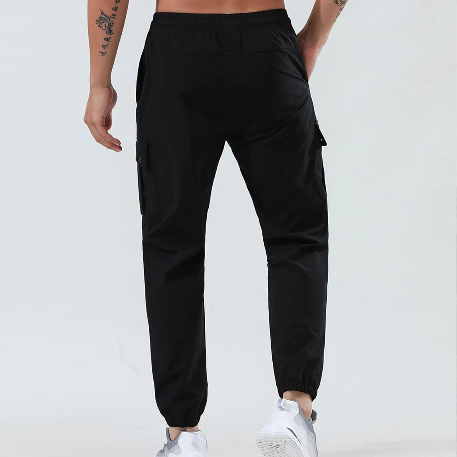 Mens Casual Joggers Pants Elastic Drawstring Tapered Cargo Hiking Pants Outdoor Track Sweatpants with Multi Pockets
