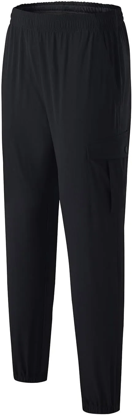 Mens Casual Joggers Pants Elastic Drawstring Tapered Cargo Hiking Pants Outdoor Track Sweatpants with Multi Pockets