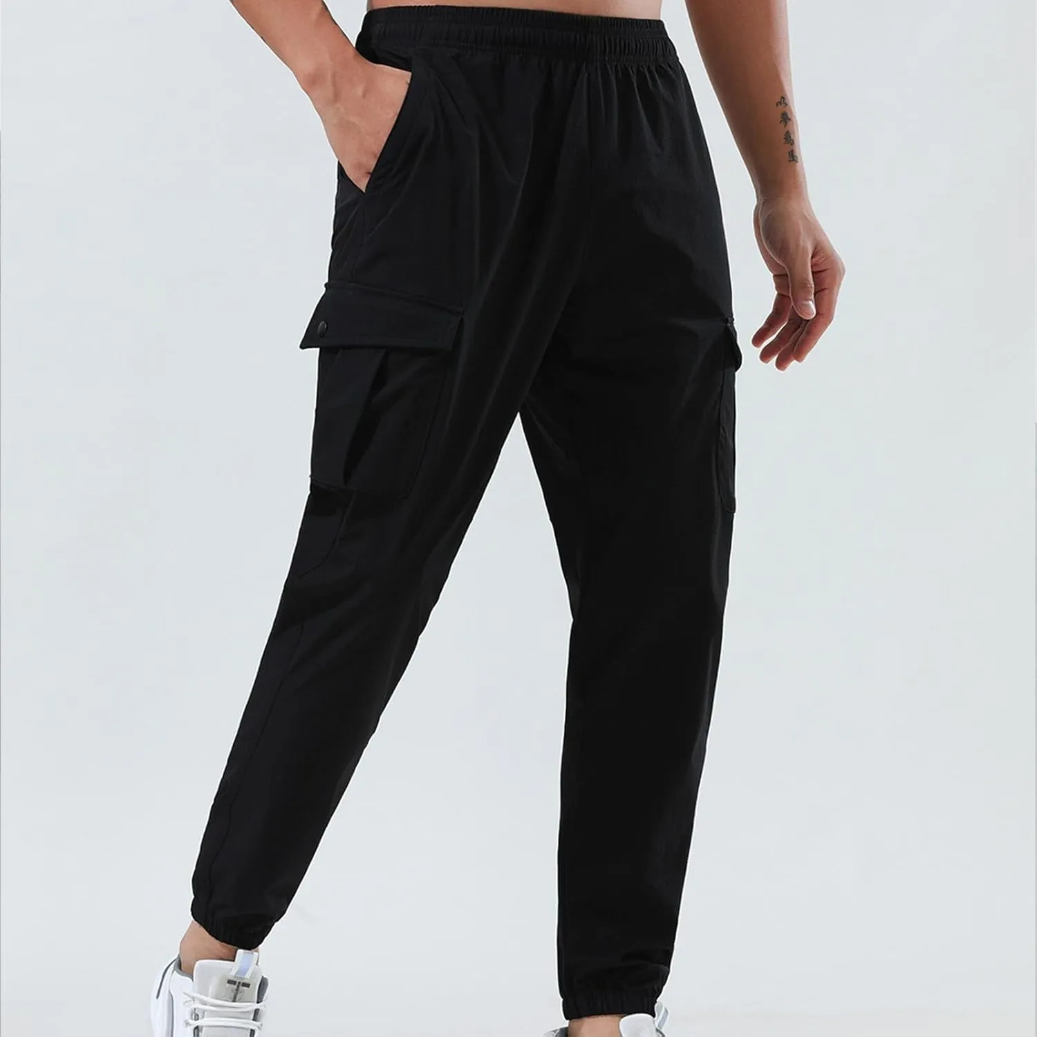 Mens Casual Joggers Pants Elastic Drawstring Tapered Cargo Hiking Pants Outdoor Track Sweatpants with Multi Pockets