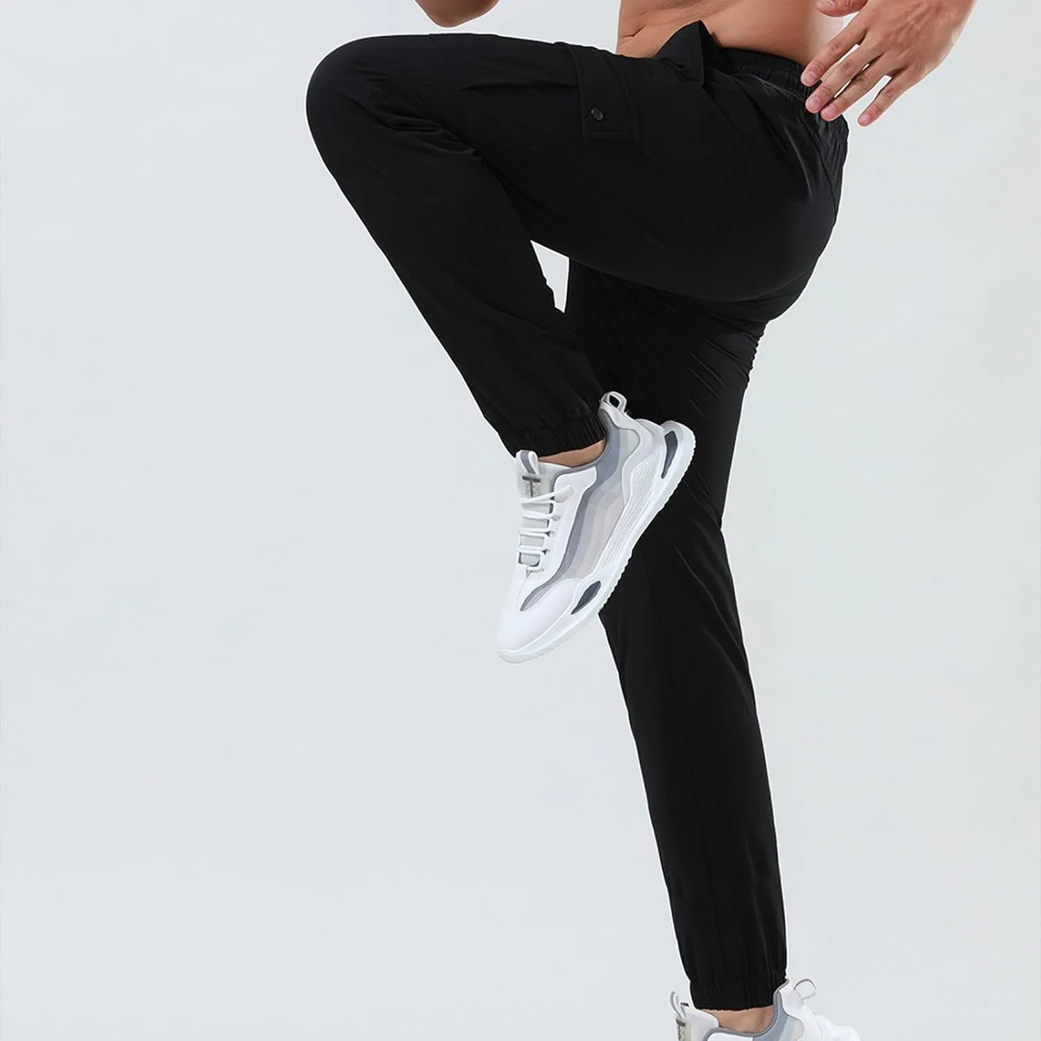 Mens Casual Joggers Pants Elastic Drawstring Tapered Cargo Hiking Pants Outdoor Track Sweatpants with Multi Pockets