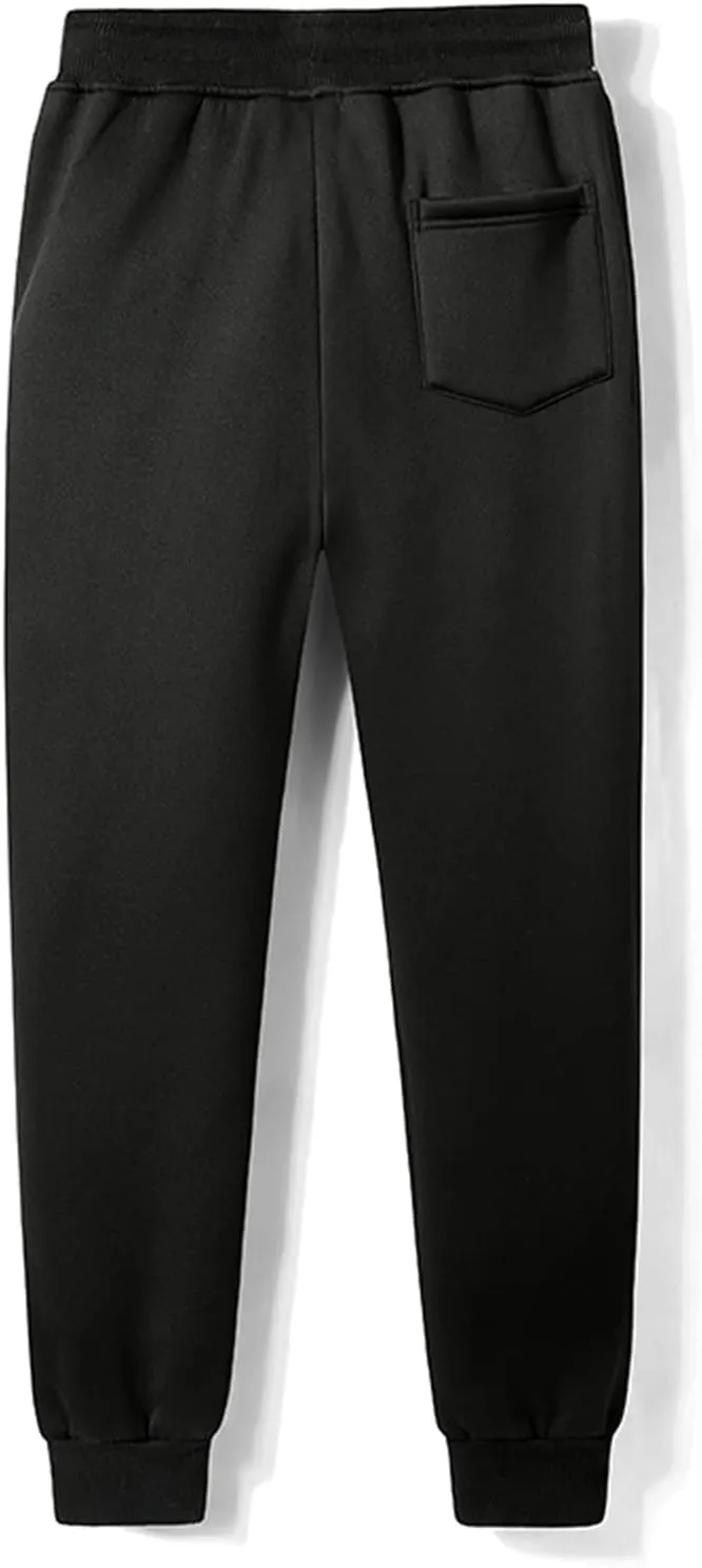 Mens Casual Pants Regular Fit Lace-Up Elasticated Solid Plush Thickened Sport Sweatpants Mid Waist Pencil Trouser