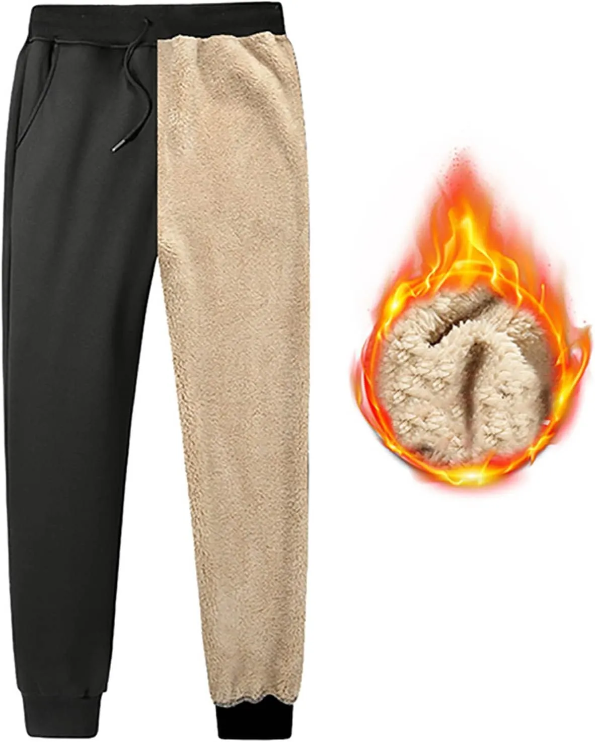 Mens Casual Pants Regular Fit Lace-Up Elasticated Solid Plush Thickened Sport Sweatpants Mid Waist Pencil Trouser