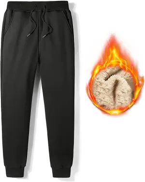 Mens Casual Pants Regular Fit Lace-Up Elasticated Solid Plush Thickened Sport Sweatpants Mid Waist Pencil Trouser